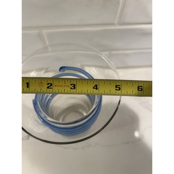 Vintage vase Applied Blue Swirl on Clear Glass Vase 8.75” Art Glass - Picture 10 of 13